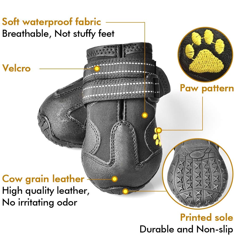 XSY&G Dog Boots,Waterproof Dog Shoes,Dog Booties with Reflective Rugged Anti-Slip Sole and Skid-Proof,Outdoor Dog Shoes for Medium to Large Dogs 4Pcs-Size 8