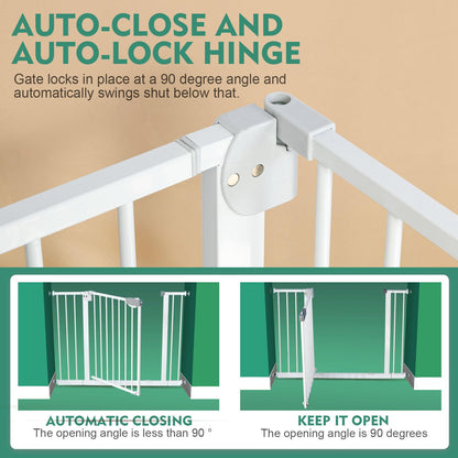 SKY-TOUCH Auto Close Safety Baby Gate, Extra Wide Child Gate 75-84cm + 10/20/30cm Extension Kit Maximum Suitable For 144cm, Baby Gates for Stairs & Doorways, Easy Install (75-144cm wide)