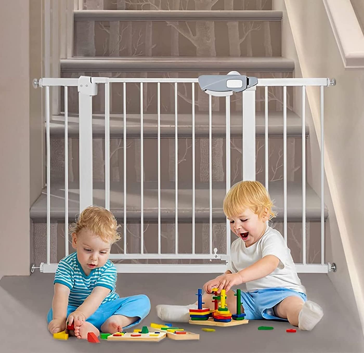 SKY-TOUCH Auto Close Safety Baby Gate, Extra Wide Child Gate 75-84cm + 10/20/30cm Extension Kit Maximum Suitable For 144cm, Baby Gates for Stairs & Doorways, Easy Install (75-144cm wide)