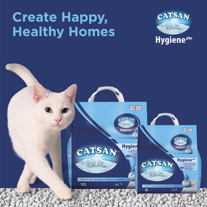 Catsan Litter, Hygiene Plus, Cat Litter 10L Lightweight Litter, Low Dust, Triple Odor Protection, Non Clumping Cat Litter