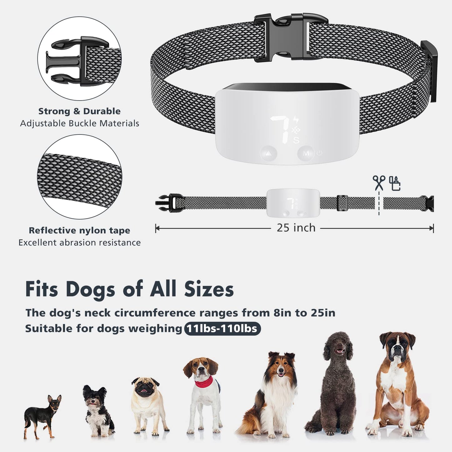 NBJU Bark Collar for Dogs,Rechargeable Anti Barking Training Collar with 7 Adjustable Sensitivity and Intensity Beep Vibration for Small Medium Large Dogs (White)