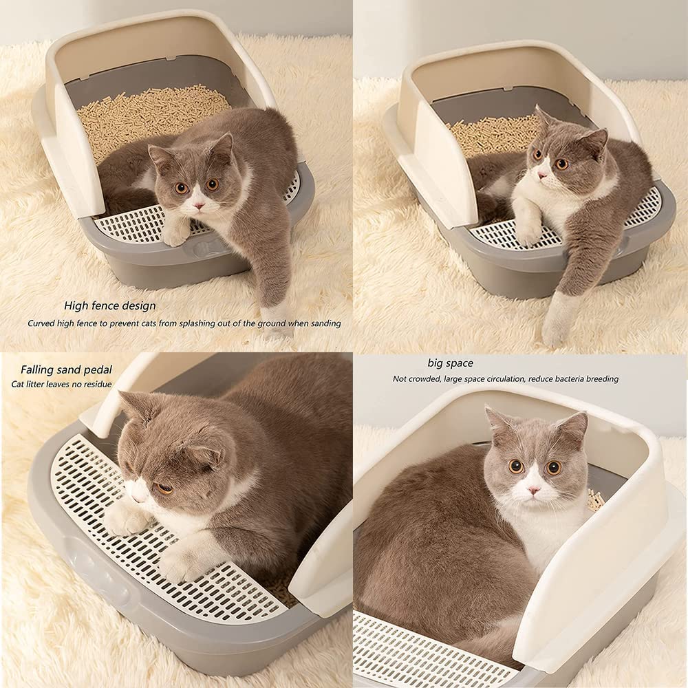 NeoStyle Extra Large Cat Litter Box,Open Top Cat Litter Tray with Scoop,Semi-enclosed Anti-splash Box,Cat Sandbox Cat Toilet (Extra large)