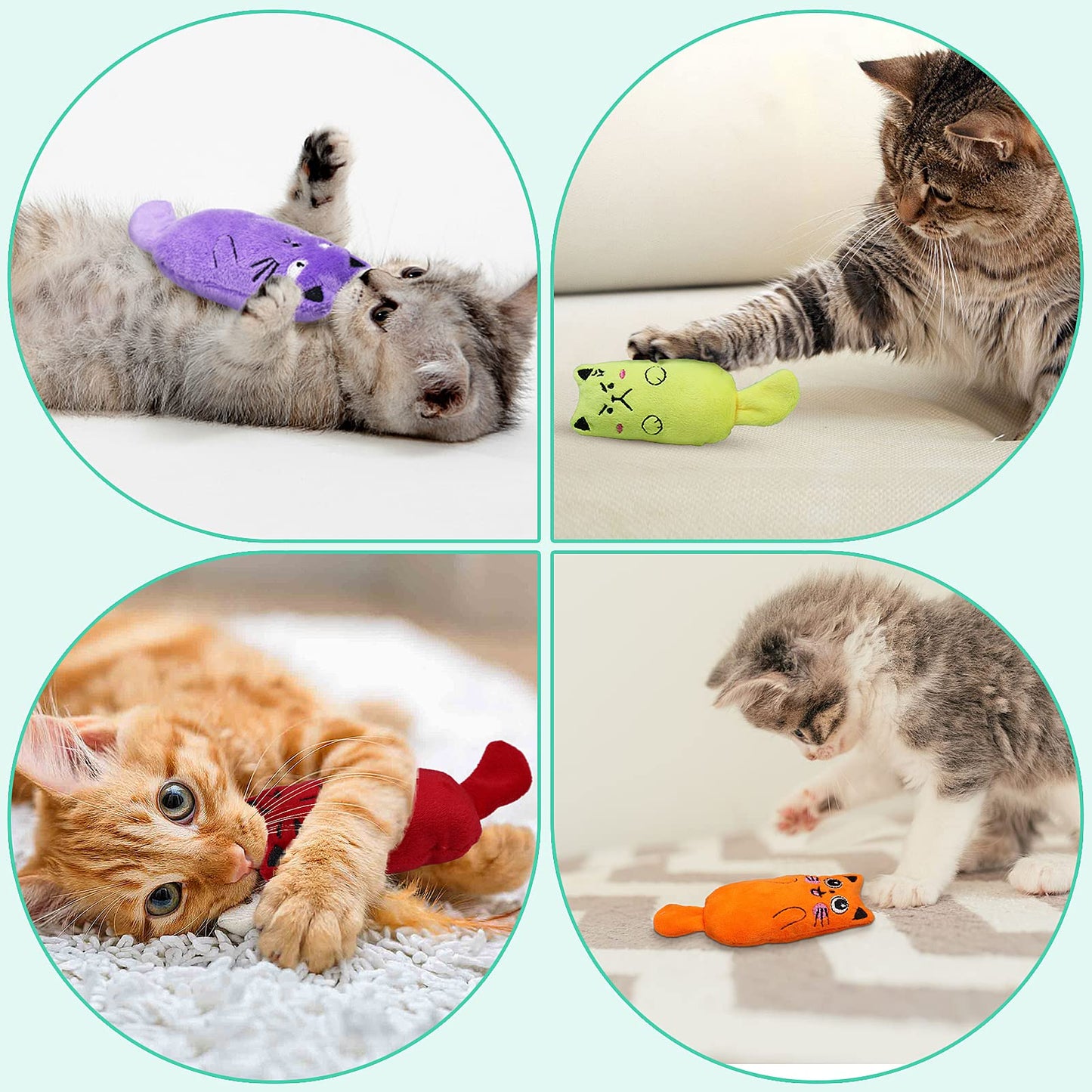 SCHITEC Catnip Toys, [4 PCS] Soft Plush Cat Nip Chew Toy for Indoor Cats, Interactive Kitten Pillow Kitty Teething Toy