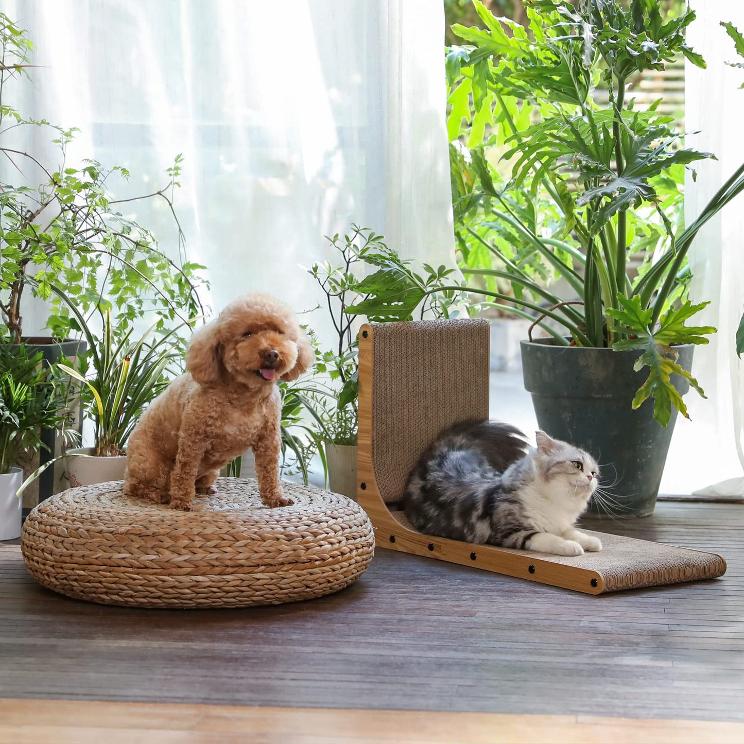 FUKUMARU Cat Scratcher, 26.8 Inch L Shape Cat Scratch Pad Wall Mounted, Cat Scratching Cardboard with Ball Toy for Indoor Cats