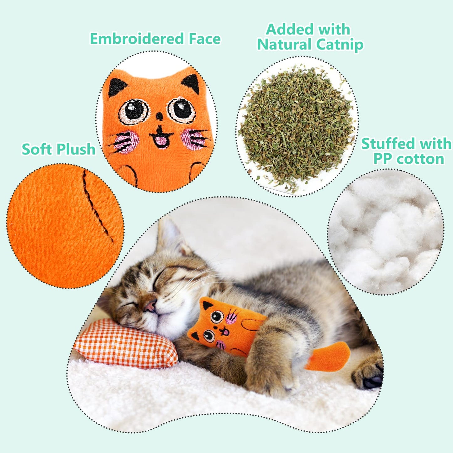 SCHITEC Catnip Toys, [4 PCS] Soft Plush Cat Nip Chew Toy for Indoor Cats, Interactive Kitten Pillow Kitty Teething Toy