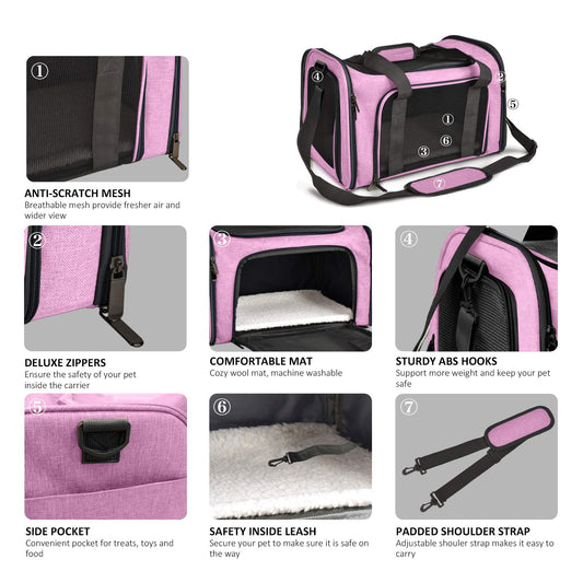 Henkelion Large Cat Carriers Dog Carrier Pet Carrier for Large Cats Dogs Puppies up to 25Lbs, Big Dog Carrier Soft Sided, Collapsible Travel Puppy Carrier - Large - Pink