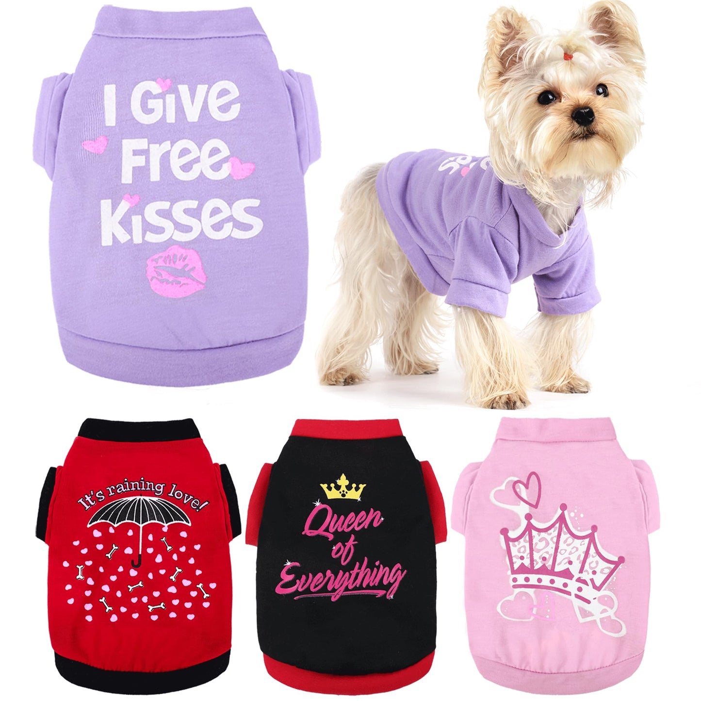 Yikeyo Dog Shirt, 4 Pack Dog Clothes for Small Dogs Girl Chihuahua Yorkie Pet Clothes Summer Cute Female Dog Clothes Princess Puppy Clothes Outfit Apparel Tshirts for Small Dogs, Pink, Small