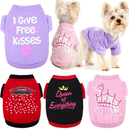 Yikeyo Dog Shirt, 4 Pack Dog Clothes for Small Dogs Girl Chihuahua Yorkie Pet Clothes Summer Cute Female Dog Clothes Princess Puppy Clothes Outfit Apparel Tshirts for Small Dogs, Pink, Small