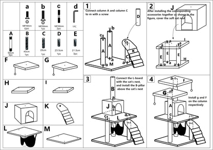 SKY-TOUCH Cat Tree Tower｜Durable Cat Condo with Sisal Scratching Posts｜Cozy Cat House,｜Ladder & Resting Platforms for Indoor Use | Assembly accessories｜120×49×39cm,Gray