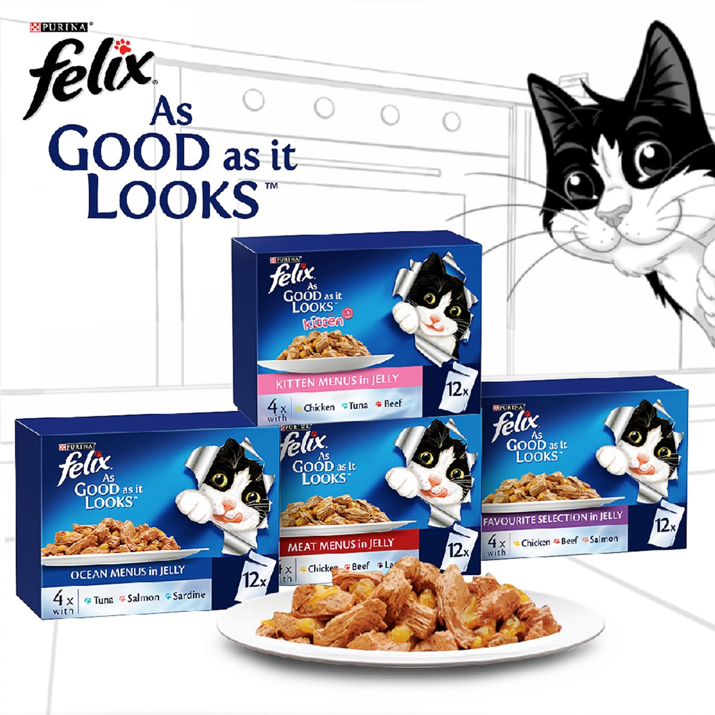 Purina Felix As Good As It Look Doubly Delicious Wet Cat Food Favourite Selections 85g (Pack of 12)