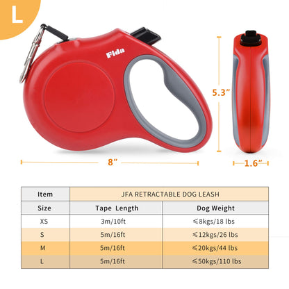 Fida Retractable Dog Leash for Large up to 50kg, JFA Series, 16ft Tape Red