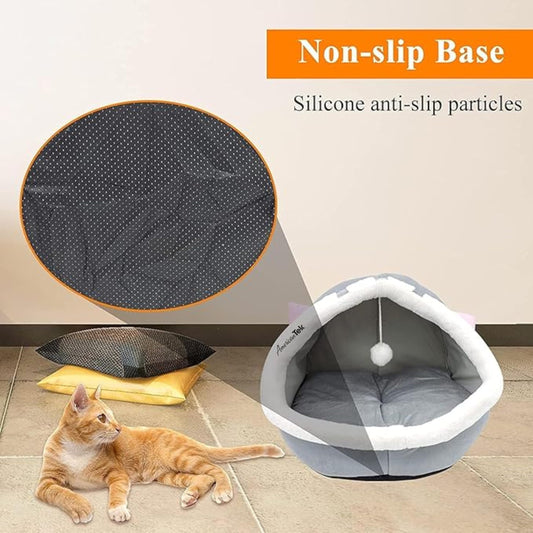 American Tek Cat Bed,Cat Cave,Dog Bed,Cat Cage,Pet Bed,Semi-Enclosed Cat Bed for Indoor Cats,Cat House With Plush Ball spacious for Cats to Sleep Soft Comfortable Cat Bed with Washable Cushion.