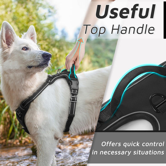 Eagloo Dog Harness for Large Dogs No Pull, Front Clip Dog Walking Harness with Reflective Adjustable Soft Padded Vest and Easy Control Handle, No-Choke Pet Harness with 2 Metal Rings, Black, L