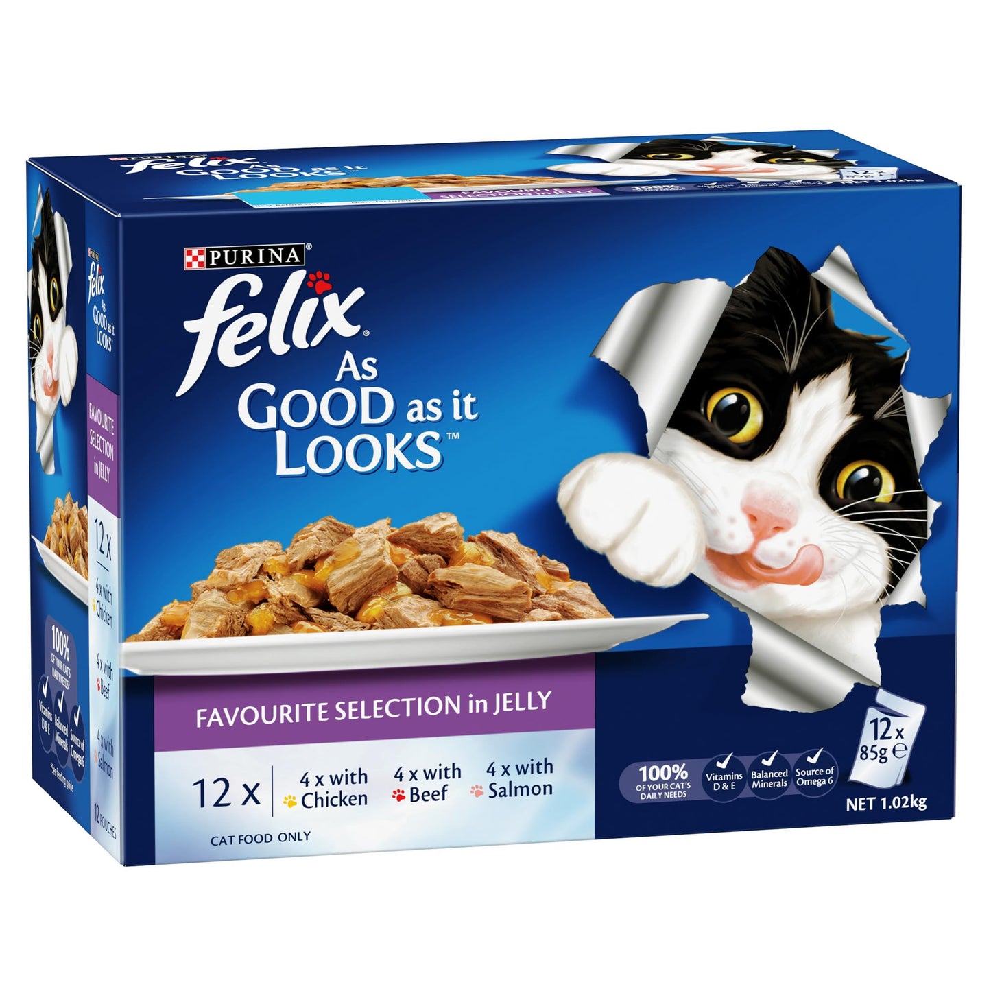 Purina Felix As Good As It Look Doubly Delicious Wet Cat Food Favourite Selections 85g (Pack of 12)